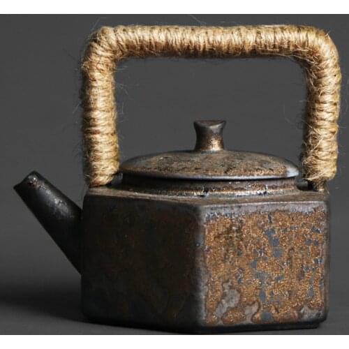 Japanese pottery six-sided beam pot kiln changed retro stoneware handmade ceramic personality pot portable teapot