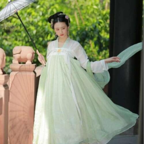Chinese Traditional Folk Dance Clothing Tang Princess Cosplay Green Performance Outfit for Women Hanfu Costume Fairy Dress