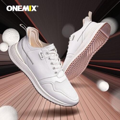 ONEMIX White Sneakers For Men Autumn Comfortable Leather Surface Running Shoes Lace Up RB Outsole Male Athletic Walking Shoes