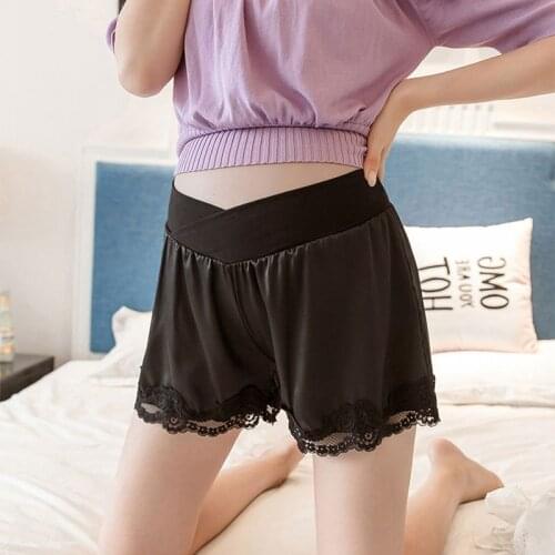 Summer Maternity Shorts Lace Anti-glare Women Outside Pants Pregnancy Clothes Belly Abdomen Pregnant Low Waist Short Trousers