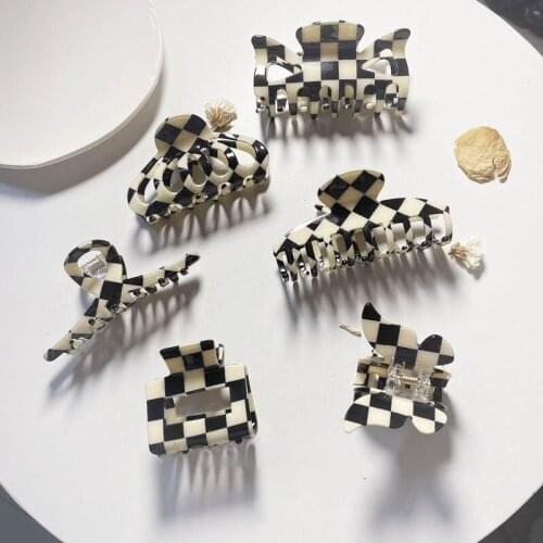 Fashion Irregular Geometric Hairpin Women Black White Check Hair Accessories Ponytail Clip Female Girls Hair Claw Clamps