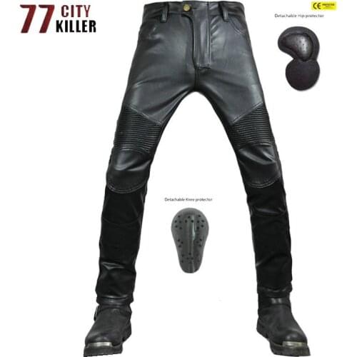 Motorcycle PU Leather Pants Men With Protective Gear Drop-resistant Straight Trousers Windproof Motocross Riding Joggers XS-3XL