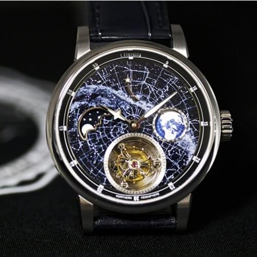 Universe Earth Tourbillon Men Moon Phase Super Luminous Dial Sport Man Automatic Toubillon Mechanical Watches Milky Way Space