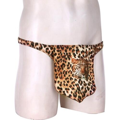 Mens Erotic Underwear Panties Leopard High Cut Bulge Pouch Loincloth G-string Thong Jungle Man Cosplay Outfit Halloween Costumes