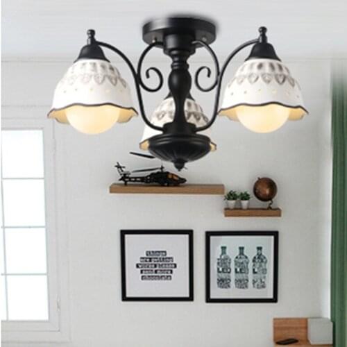 Newly exquisite lamp, American Pastoral minimalist retro bedroom ceramic ceiling light, hand-made, 2 or 3 lamp holders
