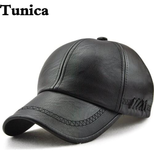 New Adult Faux Leather Hat Men Warm PU Leather Baseball Cap Male Winter Outdoor Protect Cap Hat middleaged warm Windproof hats