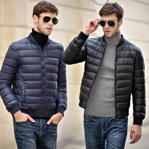 Sanishroly New Autumn Winter Mens Thin Down Coat Ultra Light White Duck Down Parka Jacket Male Short Baseball Outwear Tops S512