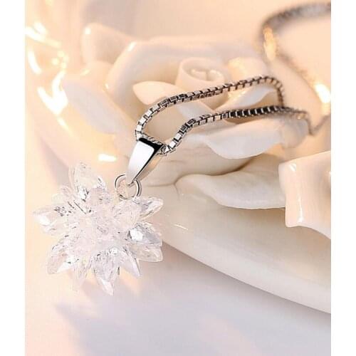 New Arrivals 925 Sterling Silver Luxury Zirconia Lotus Flower Necklaces & Pendants For Women Fashion sterling-silver-jewelry