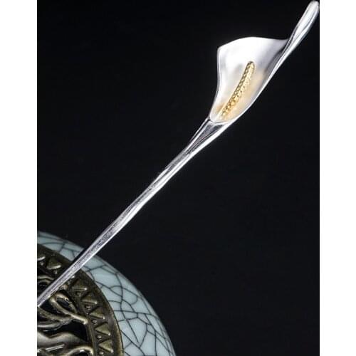 Calla Lily Flower 925 Pure Silver Japanese Hair Stick Kimono Hair Accessory Sticks Women Luxury Jewelry Hairpin Elegant Pin