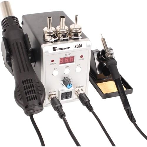 Sumsour 2 In 1 8586 750W Digital ESD Hot Air Gun Soldering Iron For SMD Rework Soldering Station Desoldering Welding Repair Tool