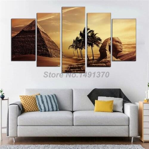 Pyramids Egypt Androsphinx Sunset Scenery Pictures 5 Pieces Poster Painting On Canvas Bedroom Wall Art Decoration Pictures Home