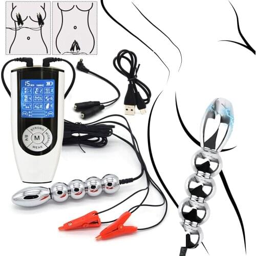 Strong Kit Electric Shock Pulse Metal Anal Beads Butt Plug Dildo Vibrator Bdsm Nipple Clamps G Spot Prostate Stimulator Sex Toys