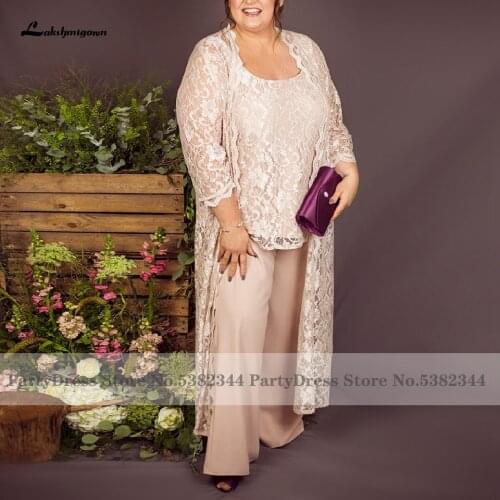 Plus Size Mother Of The Bride Pant Suits with Lace Jacket 2020 Vestido de Madrina Elegant Formal Evening Dress Party Gowns