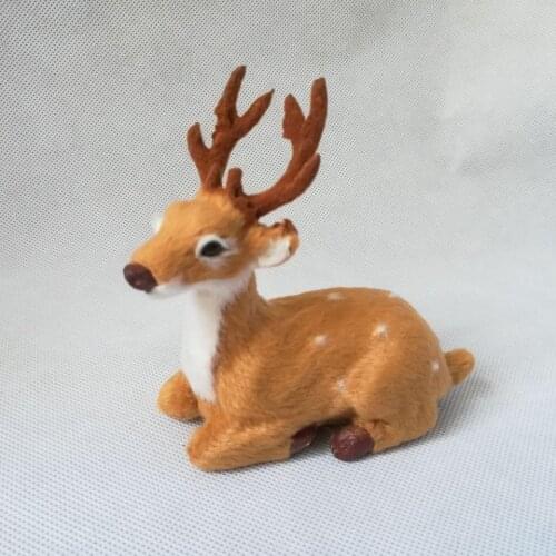 Real life toy lying sika deer model,polyethylene& fur 13x11cm deer handicraft,prop,desk Decoration,toy gift b0619