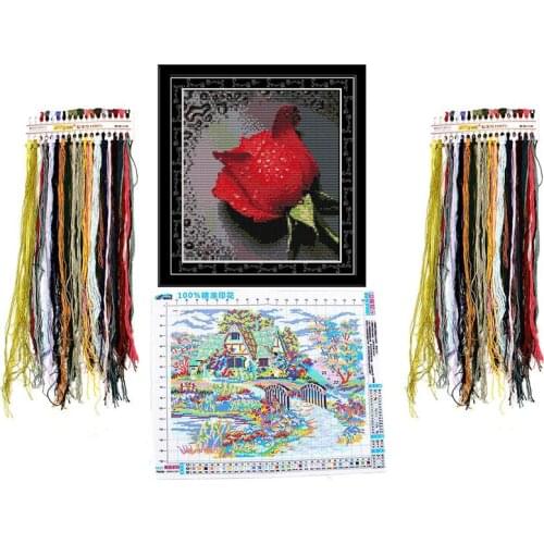 Needlework,DIY DMC Cross Needle for Embroidery Kits,Scenery Clock & 14CT Rose with Dew Pattern Cross-Stitching 21x22cm