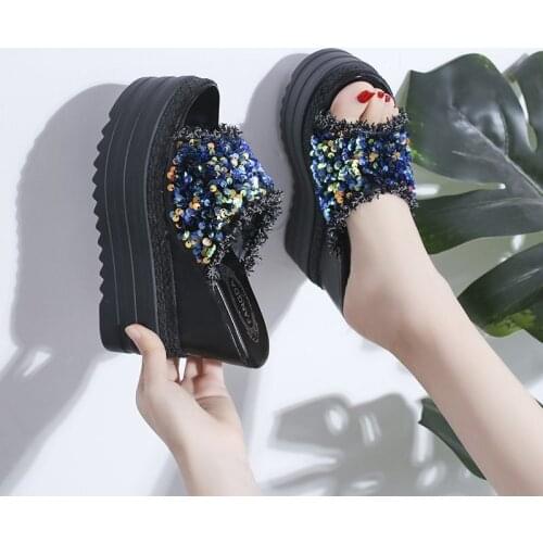 Female Slates Wedge Super High Heels Flip Flops On The Platform Beach Slides Summer Sandals platform Slippers Zapatos De Mujer
