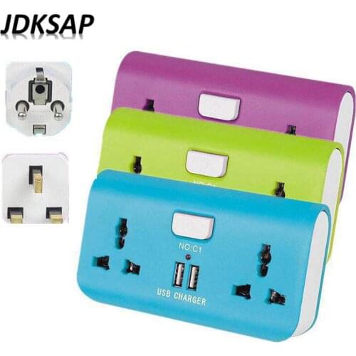 EU /UK Wall Socket Extender with 2 AC Outlets and 2 USB Ports 5V 2.1A Power Adapter USB Socket Adapter 3000W for Home/Office