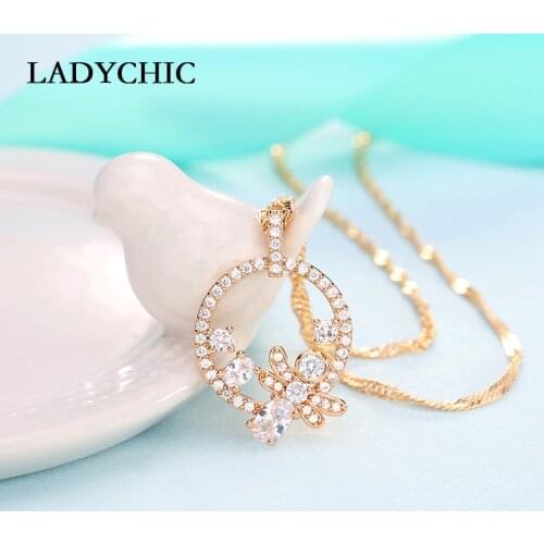 LADYCHIC AAA Level Crystal Dragonfly Pendants Necklaces for Women Fashion Cute Gold Color Chain Jewelry Accessories Gifts LN1147