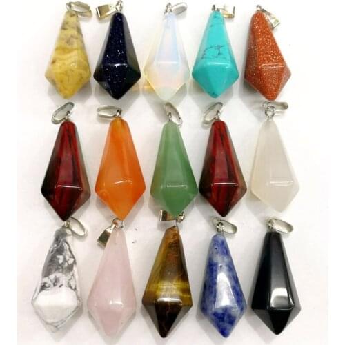 Hexagonal Pyramid Charms Healing Stone Pendulum Crystal Stone Pendants for Necklace Jewelry Making Wholesale