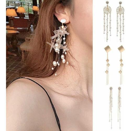 Women Long Rhinestone Crystal Drop Jewelry Gift Stud Dangle Earrings Ear Tassel