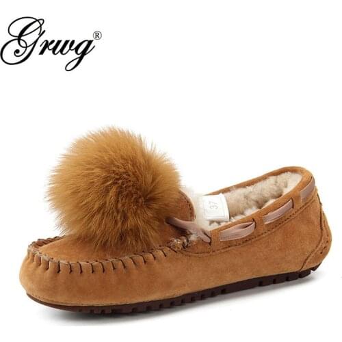 New Women 100% Natural Fur Shoes Moccasins Mother Loafers Soft Genuine Leather Leisure Flats Female Driving Casual Footwear