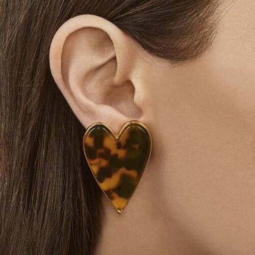 2020 New Ladys Vintage Leopard Acetic Acrylic Heart Stud Earring Fashion Acrylic Statement Earrings For Women Accessories