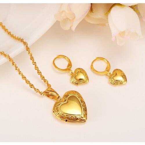 Bangrui Heart Can Open Allbum Earrings Necklace Set Gold Color Wedding Jewelry Sets For Women Gift