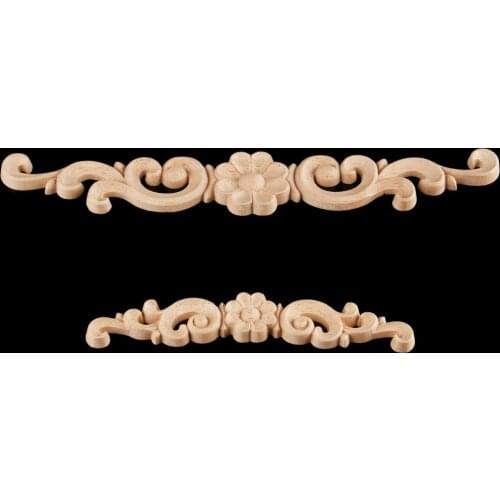 1Pc Wood Carved Decal Corner Appliques Frame Door Furniture Woodcarving Decorative Figurines Craft Long Applique 16*3cm/27*4cm
