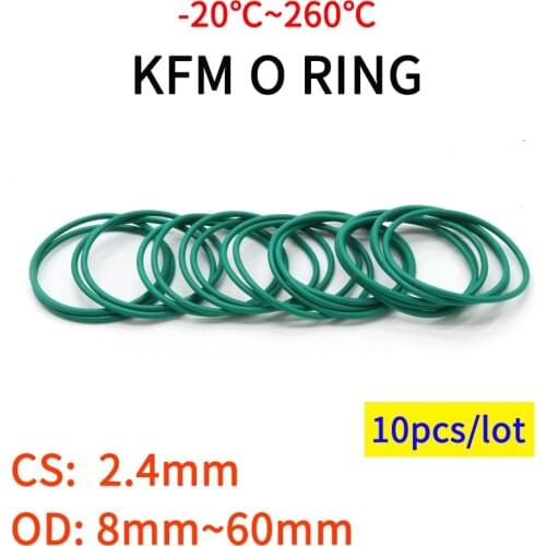 10pcs CS 2.4mm OD 8~60mm Green FKM Fluorine Rubber O Ring Sealing Gasket Insulation Oil High Temperature Resistance Green