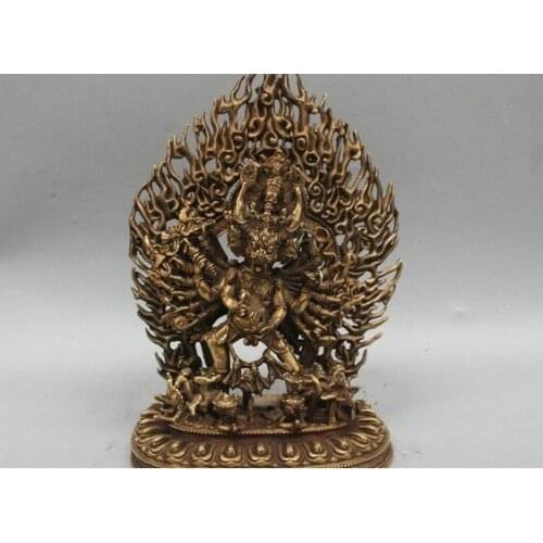 12'' China Tibet Yamantaka Lord of Hell Bull Head Buddha Bronze Statue