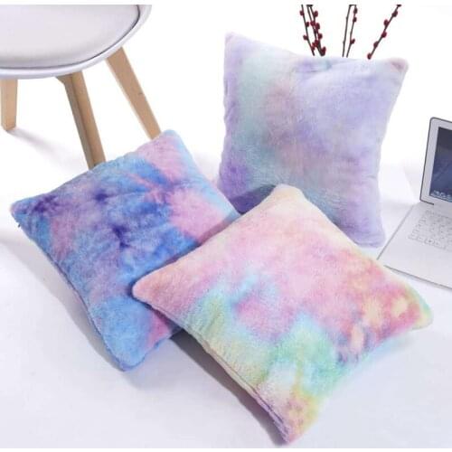 Set of 2 New Style Plush Fur Colorful Tie-Dye Pillowcase Home Sofa Couch Bedroom Office Pillow Case Cushion Cover 45x45cm