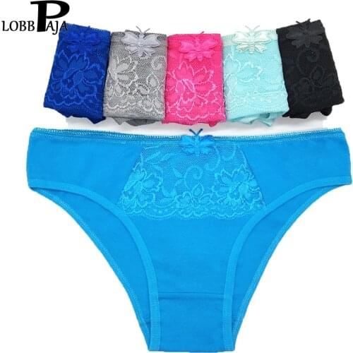 6 PCS/Lot Sexy Women Underwear Cotton Everyday Style Low Waisted Briefs Transparent Lace Ladies Knickers Panties M L XL#9406