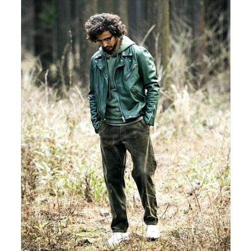 Free shipping.New arrival.quality Mens genuine leather Jacket,fashion warm green cowhide coat.biker leather clothes.sales