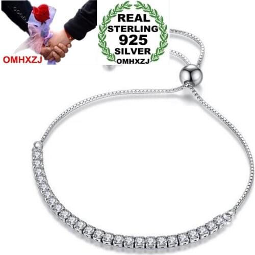 OMHXZJ Wholesale Elegant Fashion OL Style Woman Girl Couple Party Gift Tennis Zircon 925 Sterling Silver Bracelets Bangle SZ94