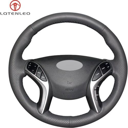 Black Genuine Leather Car Steering Wheel Cover For Hyundai Elantra 3 2011-2016 Elantra Sport 2011-2016 Elantra GT 2013-2017
