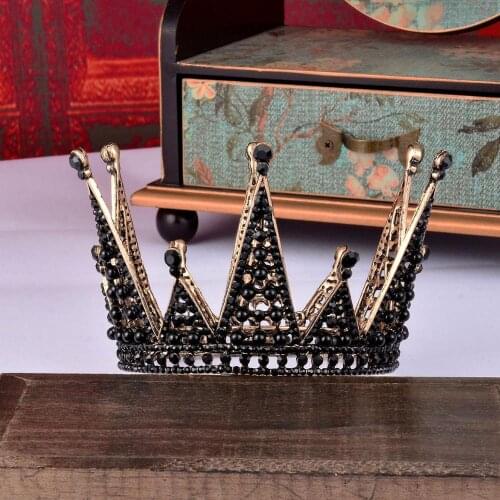 KMVEXO Baroque Black Crystal Pearl Full Round Bridal Tiaras Crowns 2020 Kids Children Party Birthday Festival Diadem Cake Crown