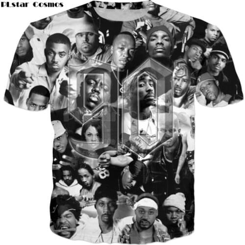 PLstar Cosmos 2019 New Fashion 2pac Tupac T shirts 90s rapper Character collage Print 3d tshirt Unisex summer Hip hop Tee shirts