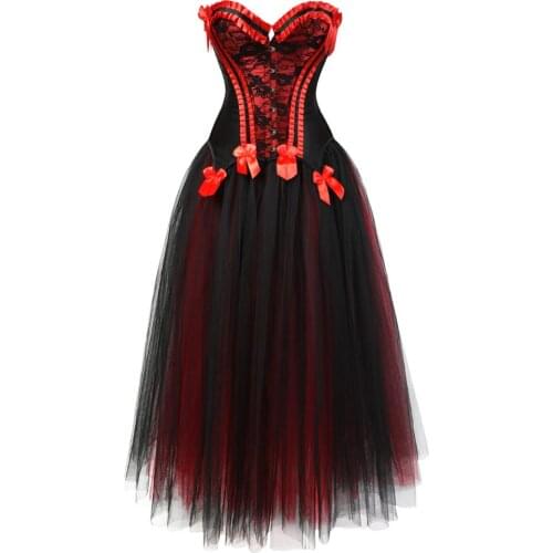 Gothic Corset Skirt Steampunk Pattern Boned Bustiers with Long Princess Mesh Tulle Sexy Wedding Party Dresses Korsage