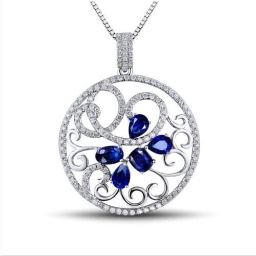 TJP Exquisite Crystal Blue Flower Pendant Necklace Girls Jewelry Fashion 925 Sterling Silver Women Choker Necklace Piercing Hot