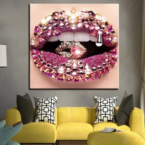 Canvas Painting Printed Nordic Style Sexy Lips Diamond Poster Modular Pictures Home Decoration Modern Living Room Wall Art Work