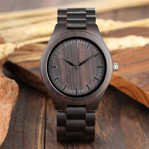 Minimalist Black Wooden Watch Men Quartz Handmade Wood Bangle Watch Strap Top Brand Luxury Timepiece Clock Man relogio masculino