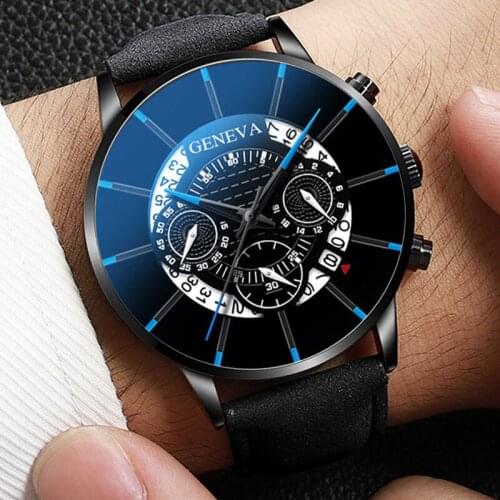 2020 Fashion GENEVA Mens Watches Luxury Leather Quartz Wristwatch Quartz Military Sport watch men Male Clock Relogio Masculino