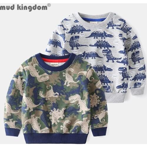 Mudkingdom Fashion Boys Sweatshirts Dinosaur Full Print Long Sleeves Terry Tops for Kids Spring Casual Children Clothes Wear