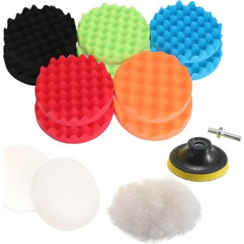19Pcs 3inch Buffing Pad set Woolen Wave Sponge Polishing Pad Kit For Car Polisher Pads Wheel M14 Drill Adaptor Abrasive Tools