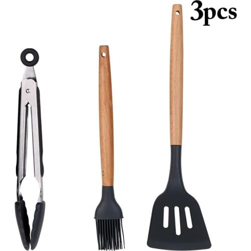 3PCS Silicone Utensil Set Heat Resistant Food Tongs Non-Stick Rubber Spatula Oil Brush Kitchenware Kitchen Utensils