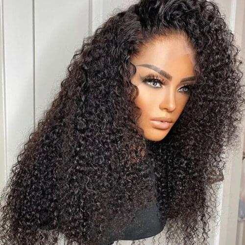 Natural Black Kinky Curly 13*6 Deep Lace Human Hair Wigs Malaysian Remy Hair Wigs For Black Women Preplucked 200% Density