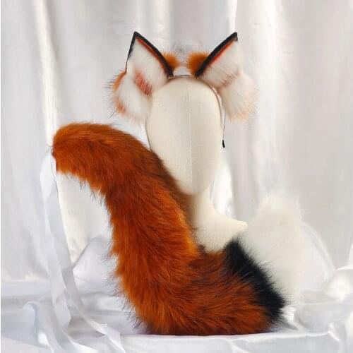 2020 New Red Wolf Wolves Fox Ears Hairhoop Tail Set Hand Made Work Headwear Halloween Cosplay Costume Accessories
