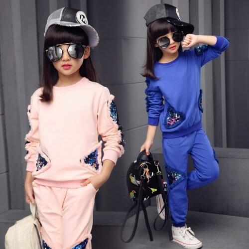 2020 spring new sequins girls autumn clothes childrens sports spring and autumn female children long sleeves 2 PCS Clothes suit