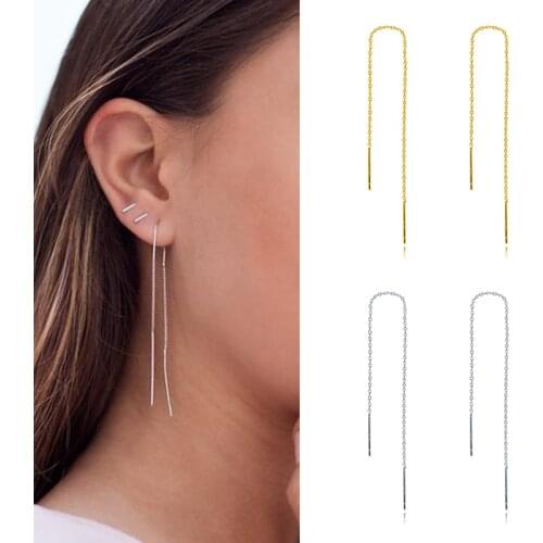 Charming 925 Sterling Silver Long Chain Threader Earrings Simple Gold Silver Dangle Chain Earrings for Women Fashion Jewelry