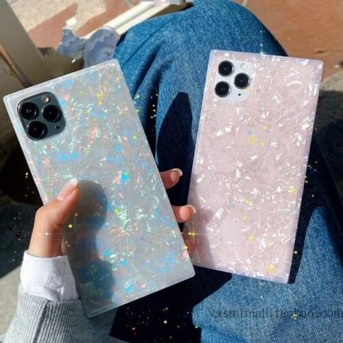 Gimfun Solid Pink Pearl Shell Square Phone Case for iPhone 11 12 Mini Pro Max XS Max X XR 7 8 Plus Clear Candy Soft Tpu Case